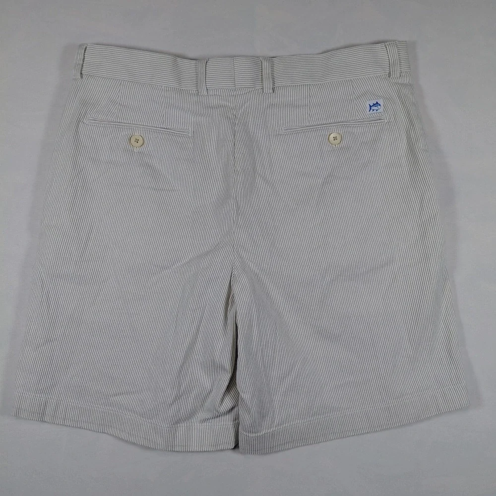 Southern Tide The Skipjack Mens 36 Seersucker Shorts Tan White Striped Cotton